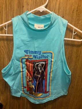 Wet Seal Aqua Graphic Crop Tank with Multicolor Print